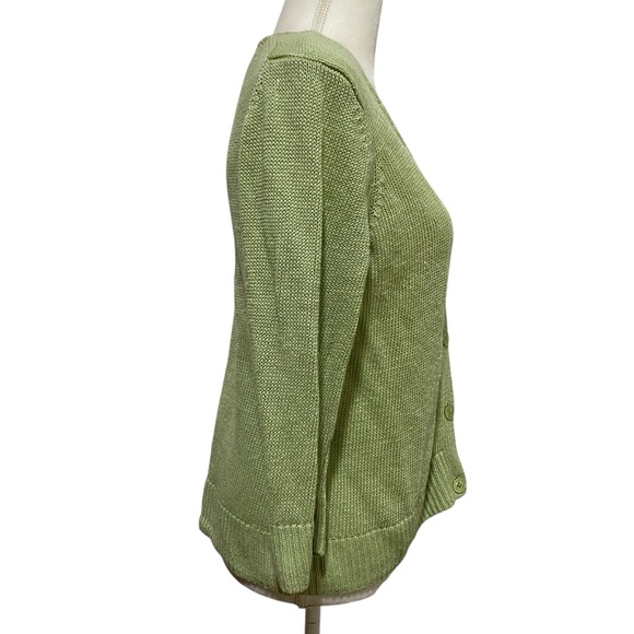 Talbots Sweater Green V-Neck Cardigan Linen Size Large 3/4 Sleeves - Picture 4 of 14